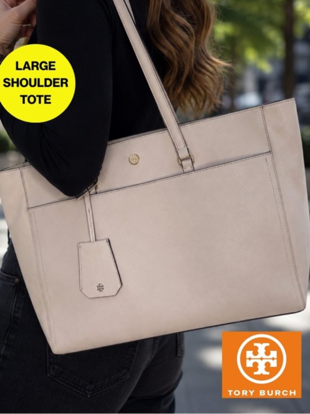 TORY BURCH 🤍 Pale Blush Pink Leather Large Shoulder Tote, Gold - 10x15”